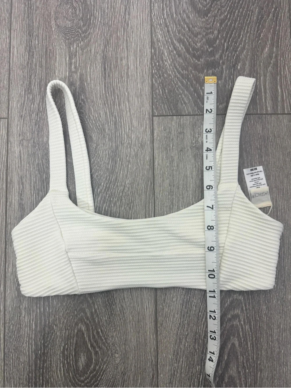 LSPACE Jess Bikini Top White Size M Ribbed Triangle Swim Top